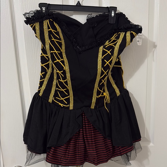 Frederick's of Hollywood Black and Gold Corset Pirate Costume Dress - Picture 1 of 9